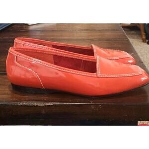 Enzo Angiolini Orange Patent Leather Loafers 6.5 | Square Toe Contrast Stitch Fl